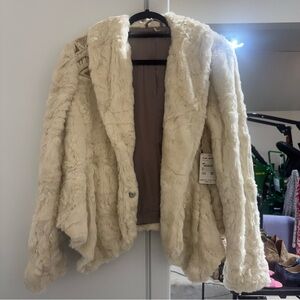 Free People Cream Teddy Jacket Plush Faux Fur